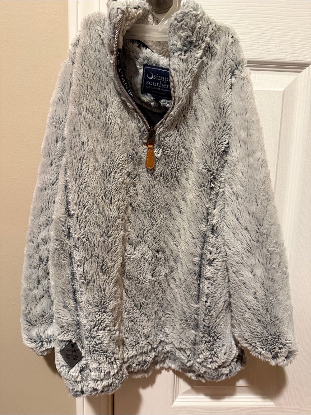 Simply Southern Plush Half-Zip Teddy Jacket in Light Gray